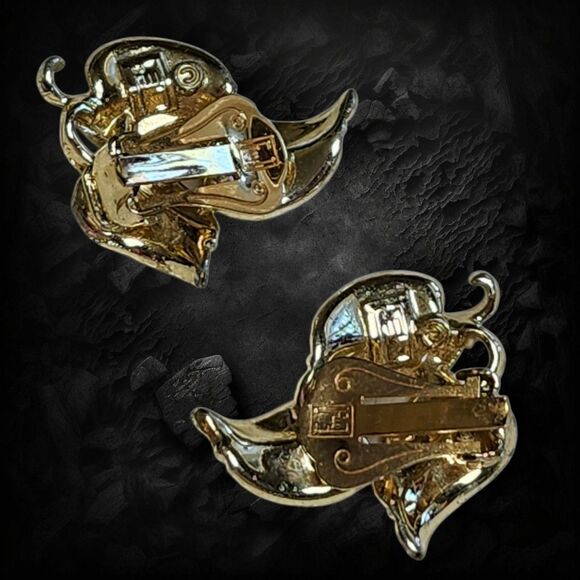 Vintage Emmons Leaf Bracelet & Clip Earrings Set Silver Tone Textured Links - Picture 6 of 9